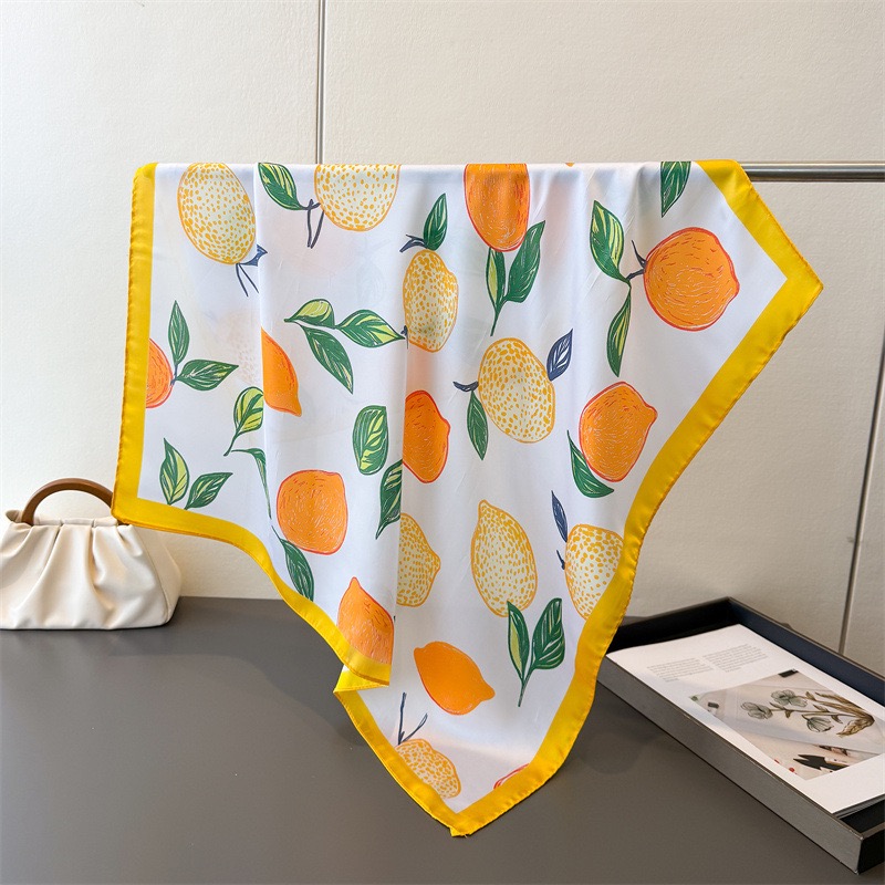 Scarf Silk Square - 高級 70x70cm 正方形シルクスカーフ 女性用 ボヘミアン レモンツリー