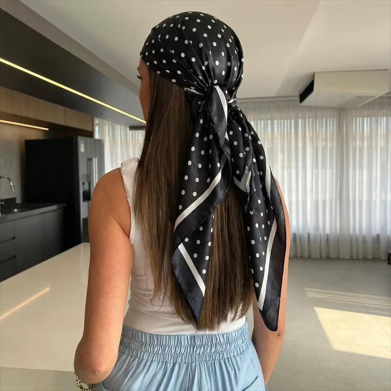 Face Scarf Mask - 2026年新作ドットプリントスクエアスカーフ 女性用ショール ネッカチーフ ヘアバンド ヘッドラップ ヘッドバンド