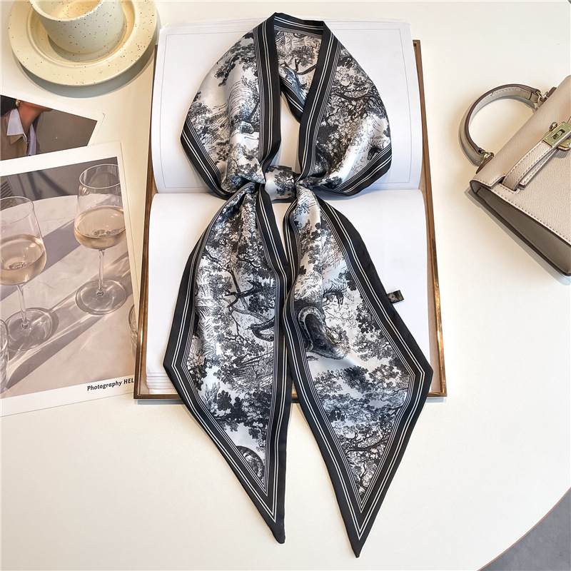 Silk Neck Scarf - 高級ロングネッカチーフ、細いヘアバンド、女性用シルクスカーフ、ファッショナブルなヘッドバンド、バッグスカーフ、プリントヘアバンド、ネック スカーフ（レディース）