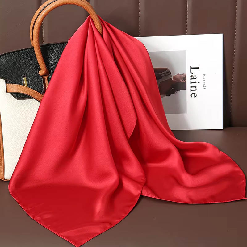 Silk Neck Scarf - 高級無地シルクスクエアスカーフ女性用ソフトサテン馬毛ヘアバンドネッカチーフオフィスヒジャブヘッドバンドスカーフバッグリボンギフト