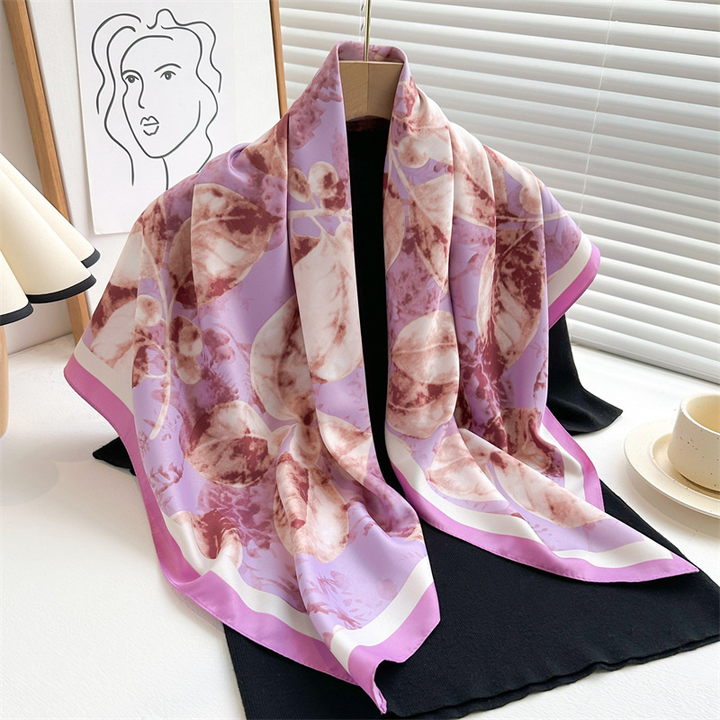 Scarf Silk Square - 女性用の大きな正方形のプリントスカーフ,レトロなツイルシルクヘッドスカーフ,日焼け止め装飾ショール,90cm,春と秋
