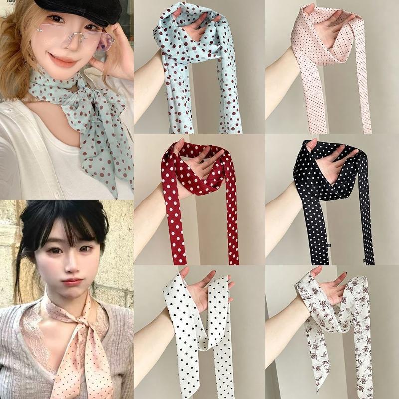 水玉模様の花柄プリントシルクスカーフ薄いネックスカーフヘアバ - Silk Neck Scarf のレビューと価格