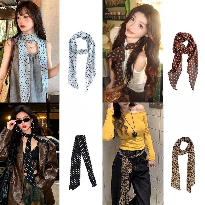 水玉模様の花柄プリントシルクスカーフ薄いネックスカーフヘアバ - Silk Neck Scarf のレビューと価格