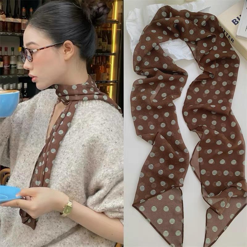 水玉模様の花柄プリントシルクスカーフ薄いネックスカーフヘアバ - Silk Neck Scarf のレビューと価格