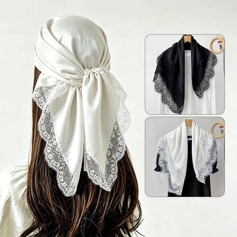 70x70cm 正方形スカーフ女性レーストリムヒジャブ蝶ネク - Head Wrap Turban のレビューと価格