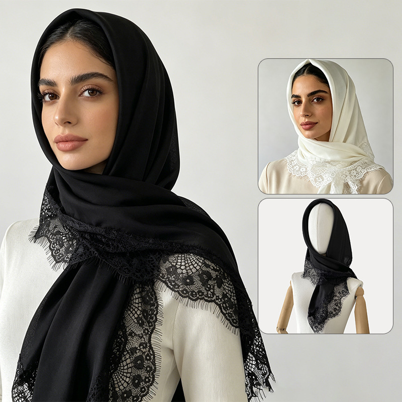 70x70cm 正方形スカーフ女性レーストリムヒジャブ蝶ネク - Head Wrap Turban のレビューと価格